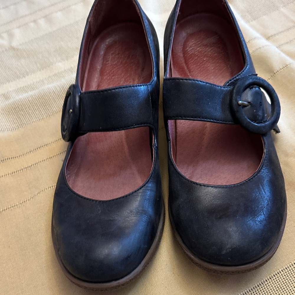 Dansko Black Leather Flats with Buckle